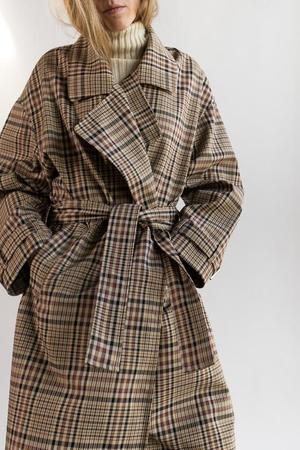 Nomia Oversize Trench - Tan Multi Plaid Nomia Oversize Trench - Tan Multi Plaid