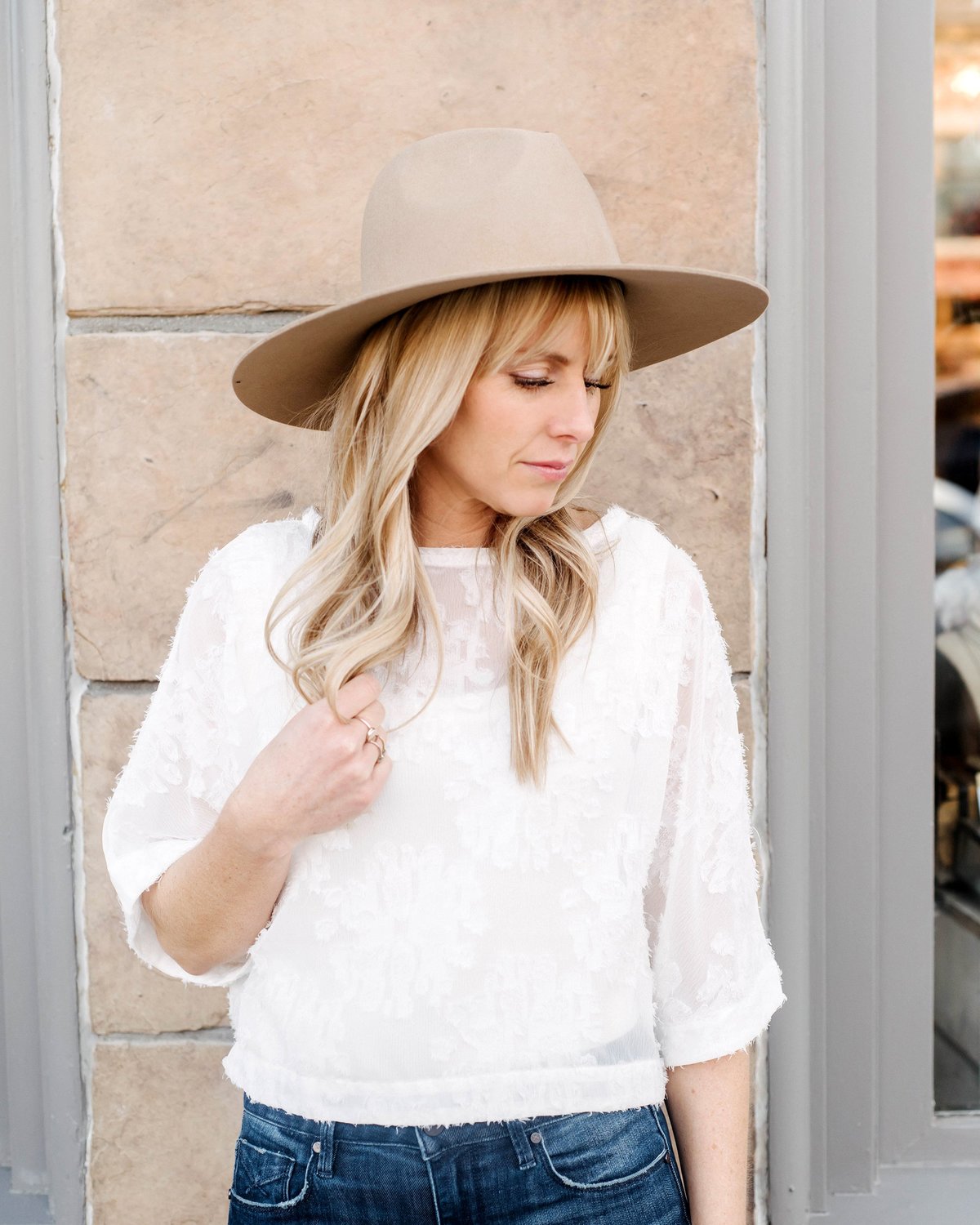 Gigi Pip Emma Wide-brim hat GiGi Pip Emma Stiff Brim Fedora - Tan | Garmentory main image 3