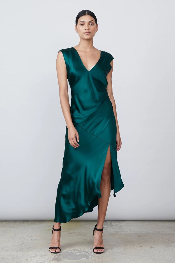 Allen Schwartz Desiree Deep V Silk Dress - Emerald Allen Schwartz Desiree Deep V Silk Dress - Emerald