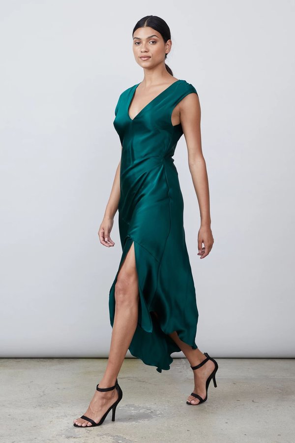 Allen Schwartz Desiree Deep V Silk Dress - Emerald Allen Schwartz Desiree Deep V Silk Dress - Emerald