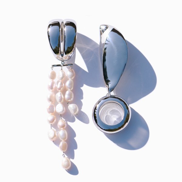 MING YU WANG Berber Earrings - Rhodium/Pink Pearls MING YU WANG Berber Earrings - Rhodium/Pink Pearls