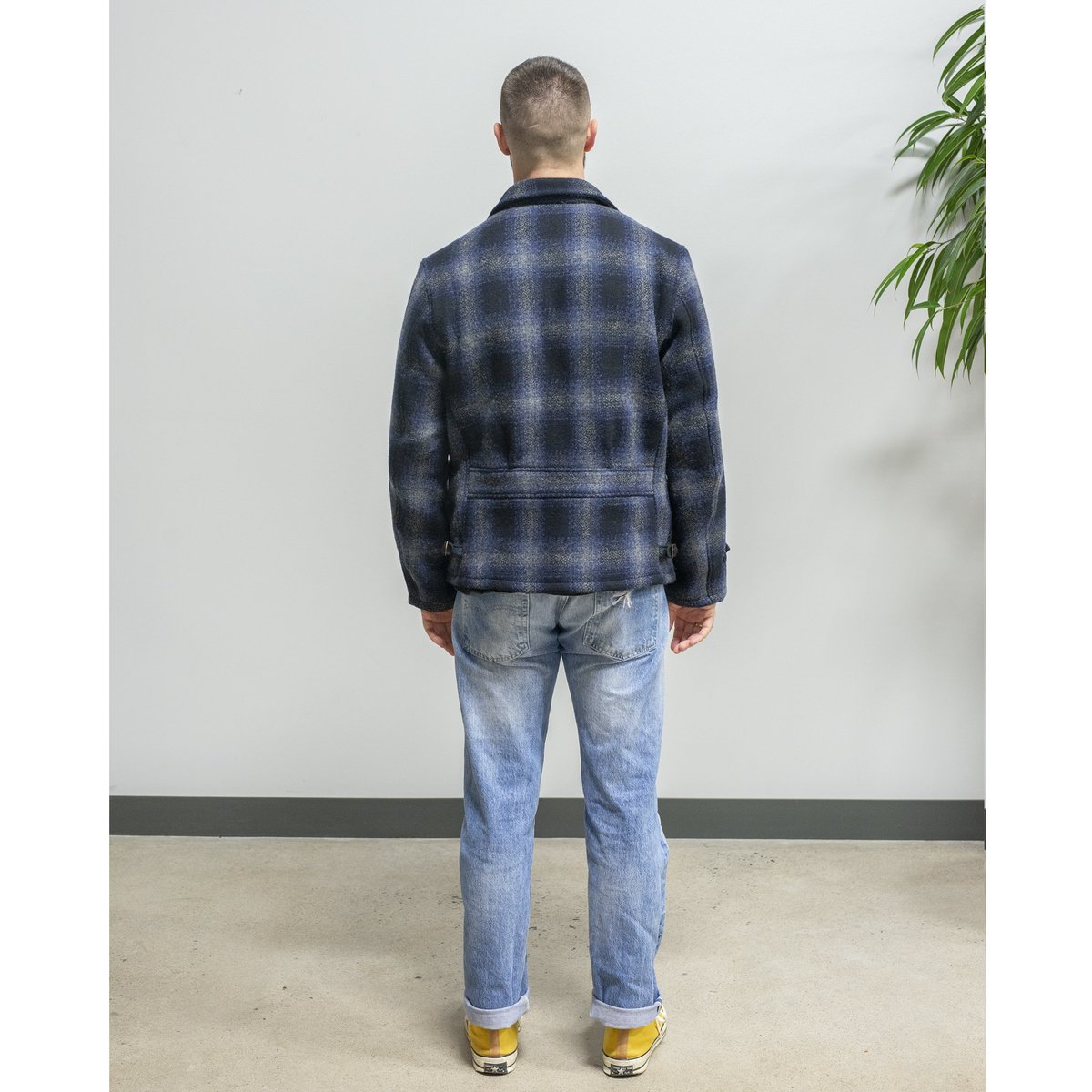 Sugar Cane Fiction & Romance Wool Check Sports Jacket - Navy Plaid