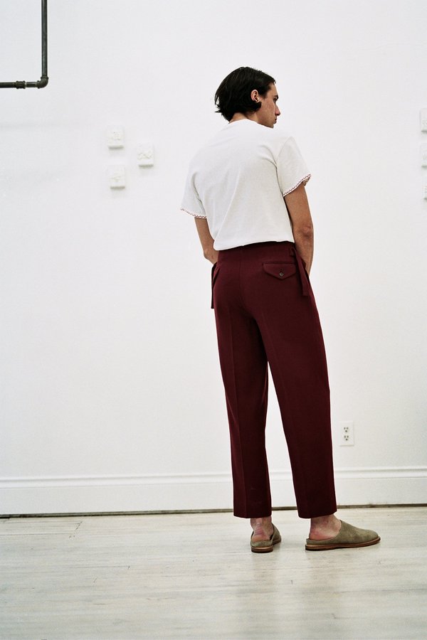 BODE Wool Pleated Side-Tie Trouser - Burgundy BODE Wool Pleated Side-Tie Trouser - Burgundy