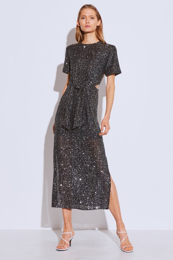 Cameo Lustre Midi Dress - Black Sequin Cameo Lustre Midi Dress - Black Sequin