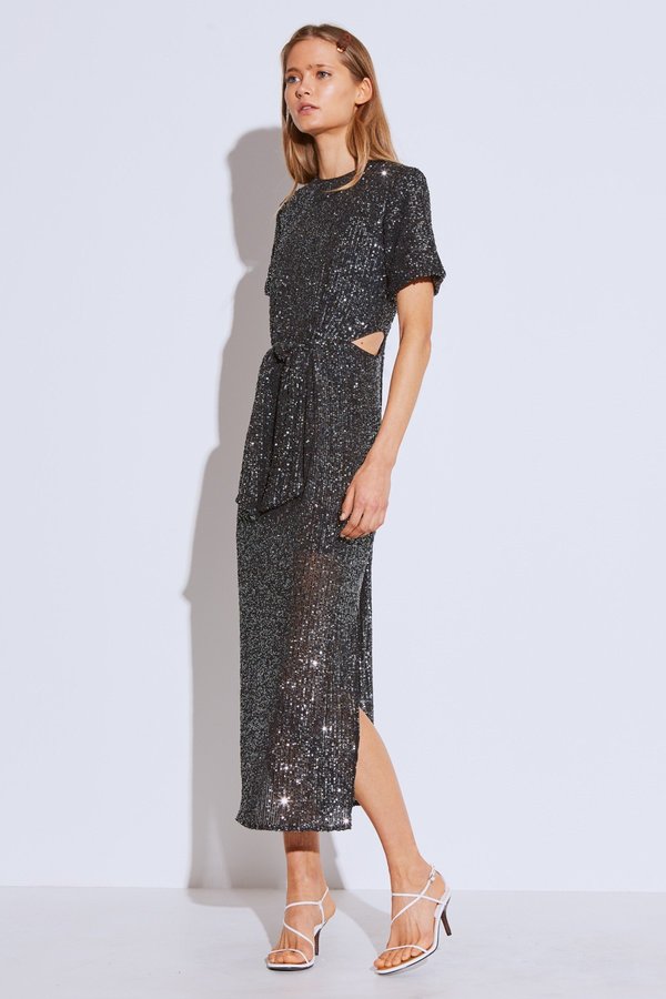 Cameo Lustre Midi Dress - Black Sequin Cameo Lustre Midi Dress - Black Sequin