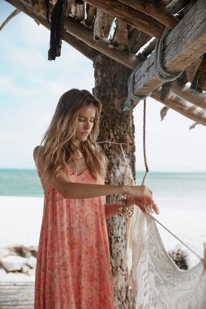 Spell & the Gypsy Collective Seashell Strappy Midi Dress - Coral