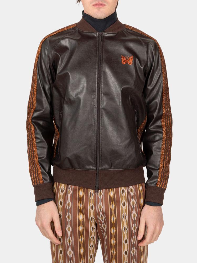Needles Synthetic Leather Rib Collar Track Jacket Brown Garmentory