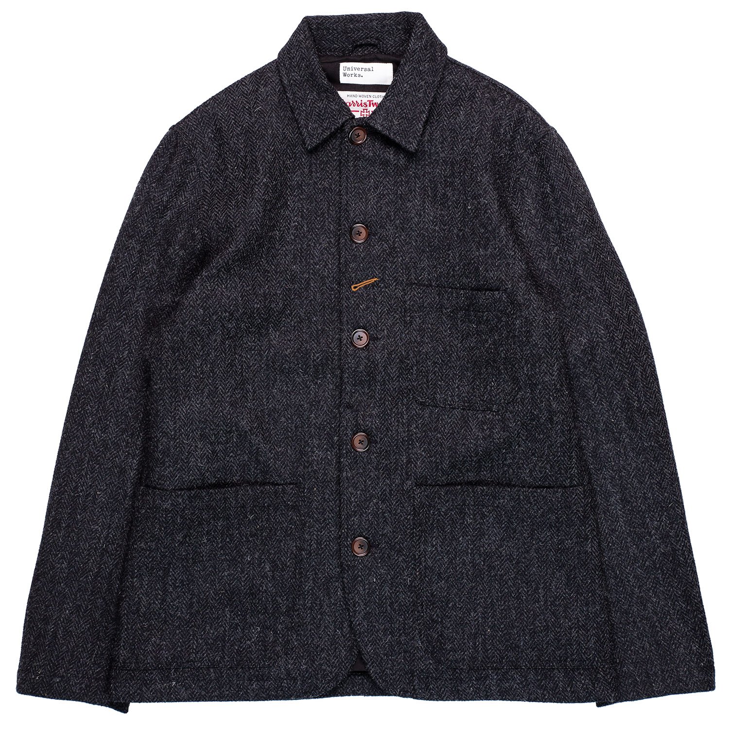 Universal Works Bakers Chore Jacket Charcoal Harris Tweed Garmentory