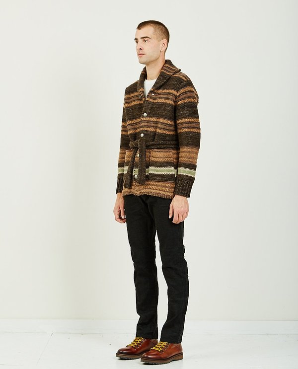 RRL RANCH SHAWL SWEATER - BROWN 