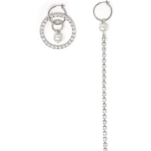 Joomi Lim Asymmetrical Hoop and Crystal Earrings with Pearls - Rhodium/Crystal/White Joomi Lim Asymmetrical Hoop and Crystal Earrings with Pearls - Rhodium/Crystal/White