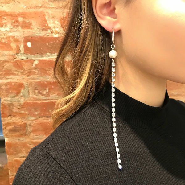Joomi Lim Asymmetrical Hoop and Crystal Earrings with Pearls - Rhodium/Crystal/White Joomi Lim Asymmetrical Hoop and Crystal Earrings with Pearls - Rhodium/Crystal/White