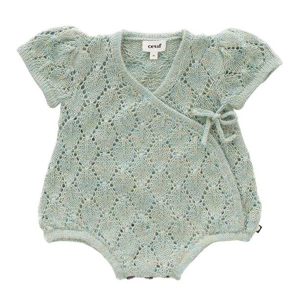 Kids Oeuf NYC Pointelle Kimono Close Romper - Ocean Green Kids Oeuf NYC Pointelle Kimono Close Romper - Ocean Green