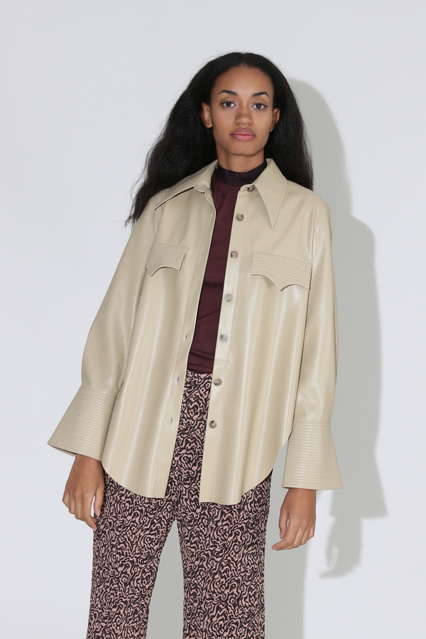 Nanushka Elpi Vegan Leather Quilt Detail Shirt - Wax Yellow Nanushka Elpi Vegan Leather Quilt Detail Shirt - Wax Yellow