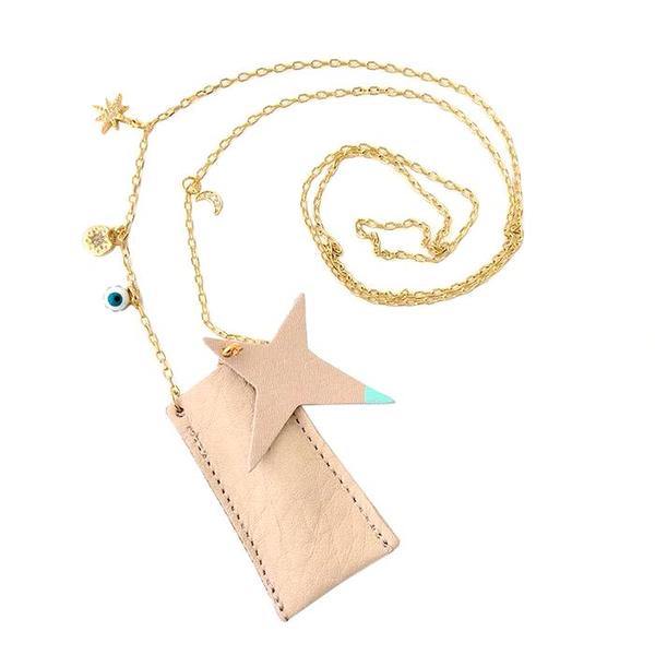Kids Atsuyo Et Akiko Amulet Crystal Necklace - Natural Leather/Mint Green Kids Atsuyo Et Akiko Amulet Crystal Necklace - Natural Leather/Mint Green
