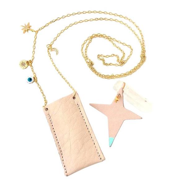 Kids Atsuyo Et Akiko Amulet Crystal Necklace - Natural Leather/Mint Green Kids Atsuyo Et Akiko Amulet Crystal Necklace - Natural Leather/Mint Green
