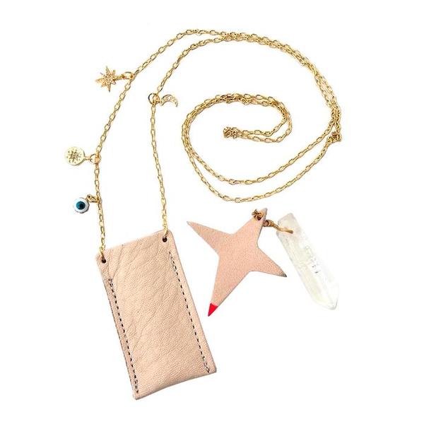 Kids Atsuyo Et Akiko Amulet Crystal Necklace - Natural Leather Pink Kids Atsuyo Et Akiko Amulet Crystal Necklace - Natural Leather Pink
