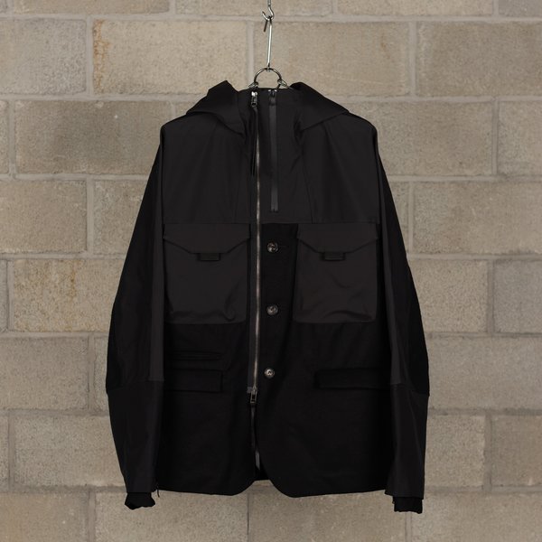 The Viridi-Anne Resin Processed Furano Schoeller Hood Combination Jacket - Black The Viridi-Anne Resin Processed Furano Schoeller Hood Combination Jacket - Black
