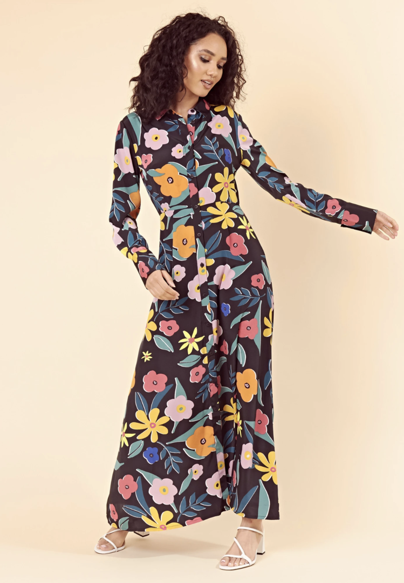 neon rose maxi dress Neon Rose tie back tiered maxi smock dress in pink ditsy floral