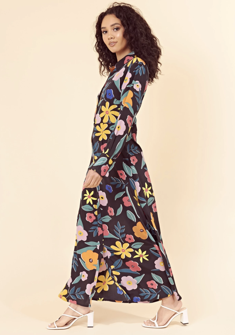 neon rose maxi dress Neon Rose tie back tiered maxi smock dress in pink ditsy floral