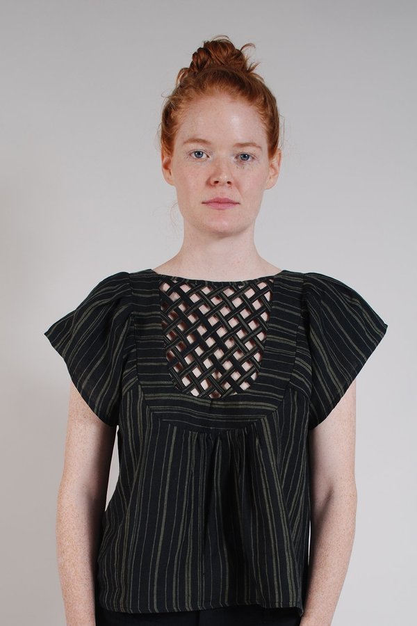 Built by Wendy Lattice Blouse - Black/Olive stripes Built by Wendy Lattice Blouse - Black/Olive stripes