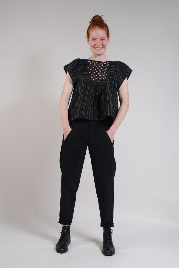 Built by Wendy Lattice Blouse - Black/Olive stripes Built by Wendy Lattice Blouse - Black/Olive stripes