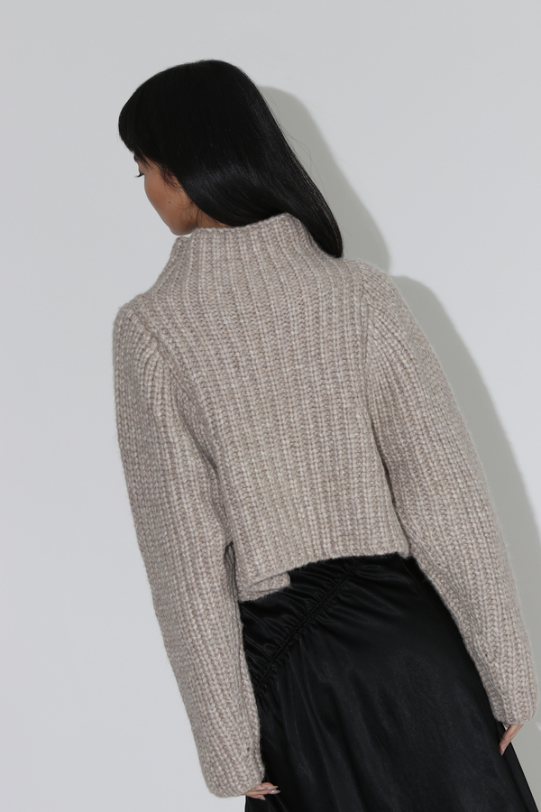 Shaina Mote Crop Knit Turtleneck Pullover - Melange Beige Shaina Mote Crop Knit Turtleneck Pullover - Melange Beige