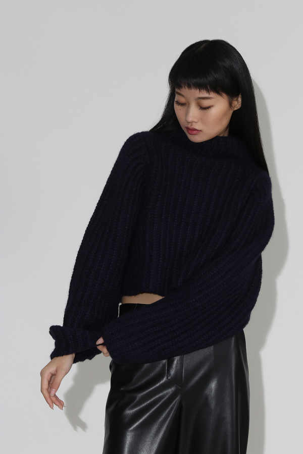 Shaina Mote Crop Knit Turtleneck Pullover - Navy Shaina Mote Crop Knit Turtleneck Pullover - Navy
