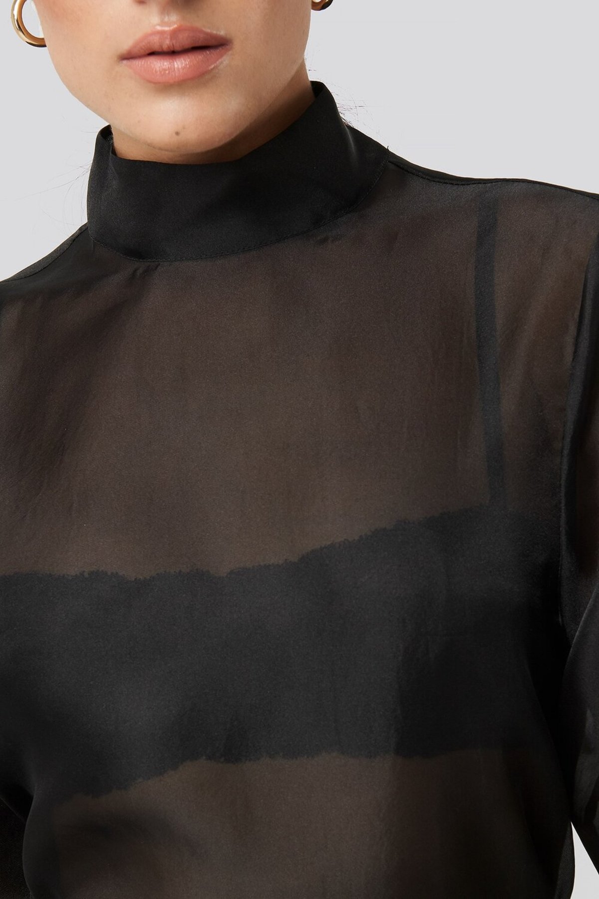 NA-KD Volume Sleeve Organza Blouse black Garmentory