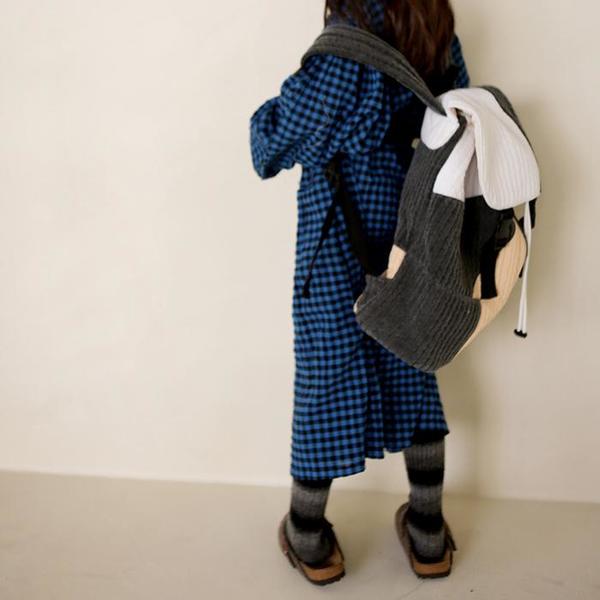 KIDS Tambere Quilted Cotton Knapsack - White/Charcoal Grey KIDS Tambere Quilted Cotton Knapsack - White/Charcoal Grey