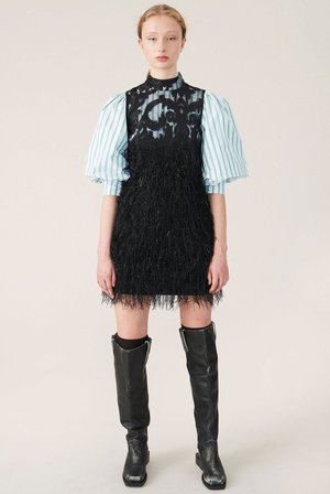 white christmas dresses Ganni BLACK COTTON POPLIN TIE STRING MINI DRESS – Shop at the Mix main image 0