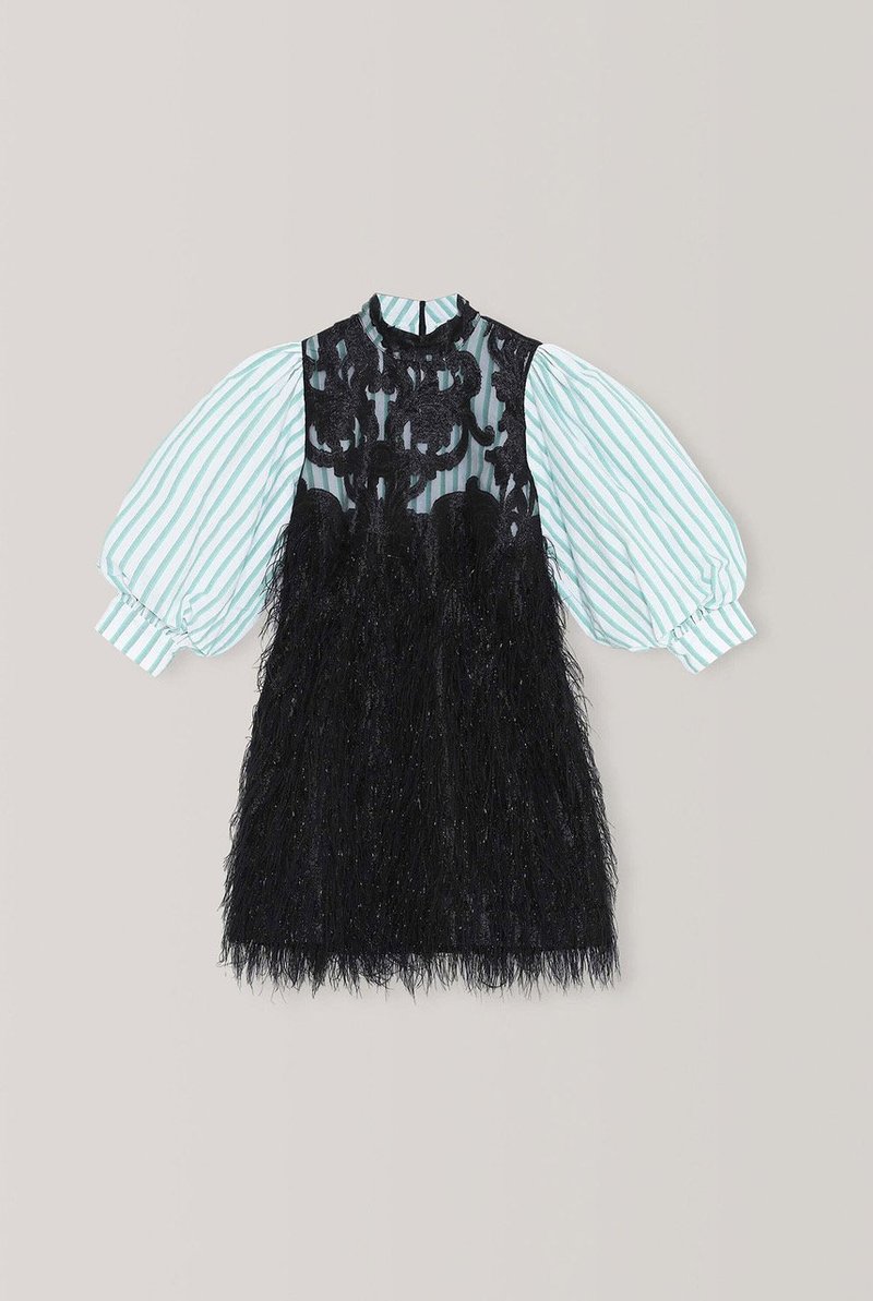 Ganni Feathery Cotton Mini Dress - Black