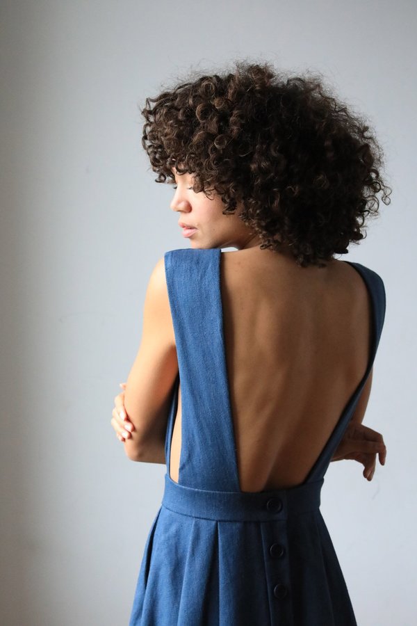 backless pinafore dress Stradivarius Short Pinafore Dress Dark Blue Xl