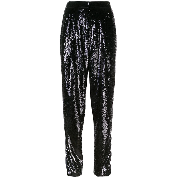 Tibi Sequin Ruched Hem Trousers - Black/Navy Multi Tibi Sequin Ruched Hem Trousers - Black/Navy Multi
