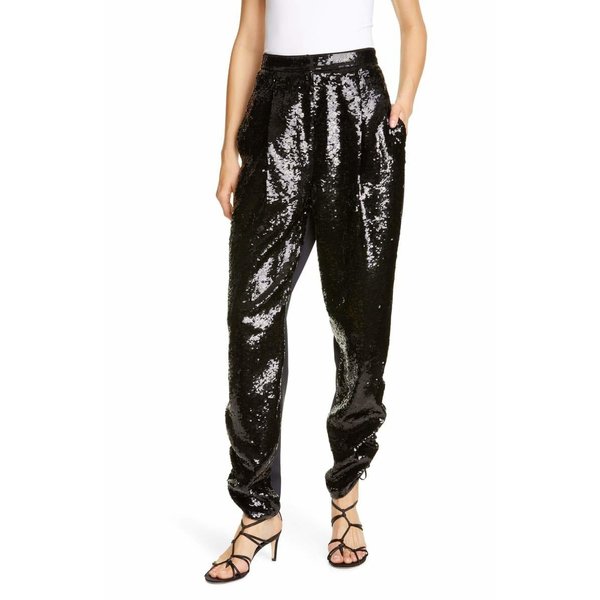 Tibi Sequin Ruched Hem Trousers - Black/Navy Multi Tibi Sequin Ruched Hem Trousers - Black/Navy Multi
