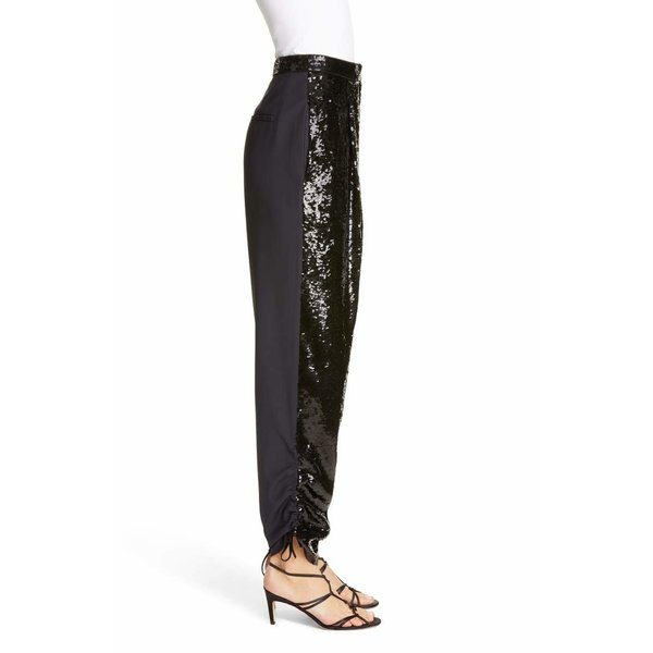 Tibi Sequin Ruched Hem Trousers - Black/Navy Multi Tibi Sequin Ruched Hem Trousers - Black/Navy Multi