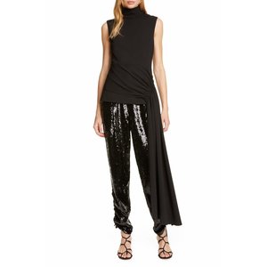 Tibi Sequin Ruched Hem Trousers - Black/Navy Multi Tibi Sequin Ruched Hem Trousers - Black/Navy Multi
