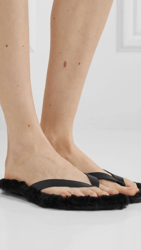 Tibi Shearling Sandals Black Garmentory