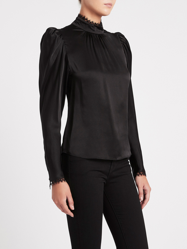 FRAME Denim Lace Cuff Top - Noir FRAME Denim Lace Cuff Top - Noir