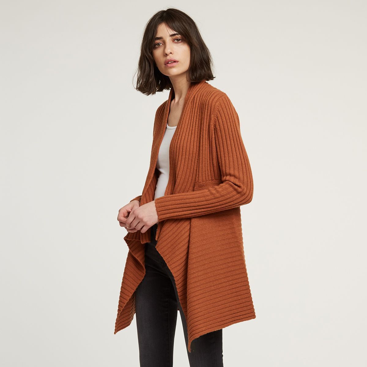 Autumn Cashmere Rib Drape Cardigan - Cinnamon - Image 1 of 1