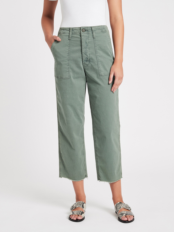 Mother Denim Patch Pocket Private Ankle Fray Jean - Army Green Mother Denim Patch Pocket Private Ankle Fray Jean - Army Green