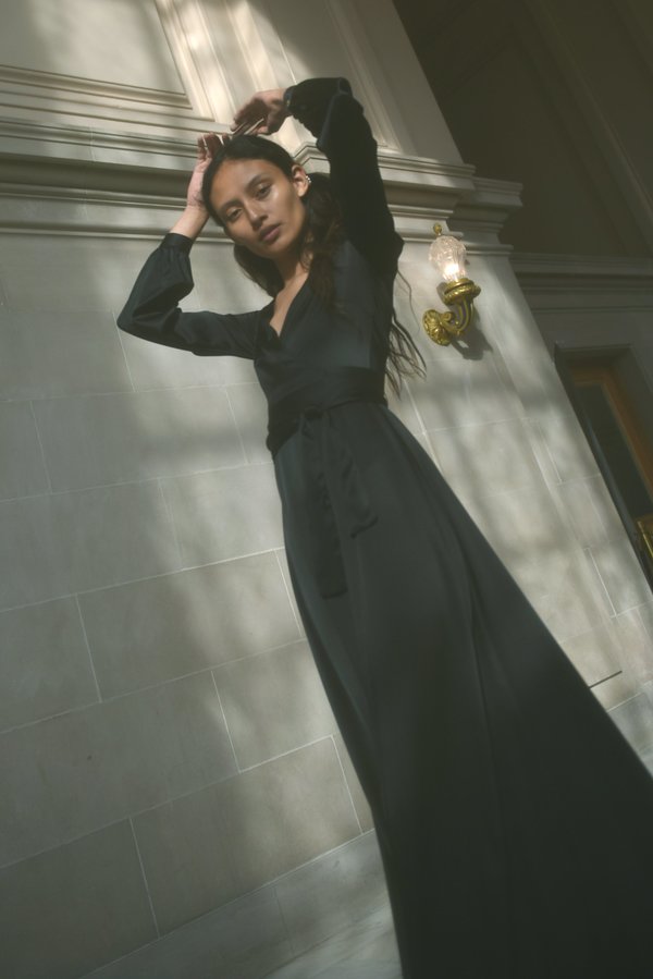Kamperett LINDEN SILK MAXI WRAP DRESS - BLACK Kamperett LINDEN SILK MAXI WRAP DRESS - BLACK