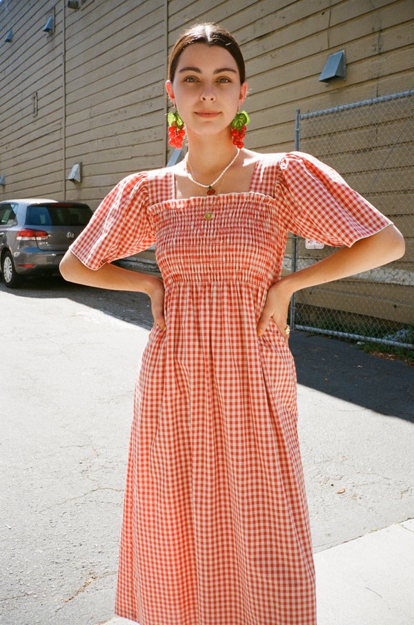 Lisa Says Gah Toni Midi Dress - Terracotta Gingham | Garmentory