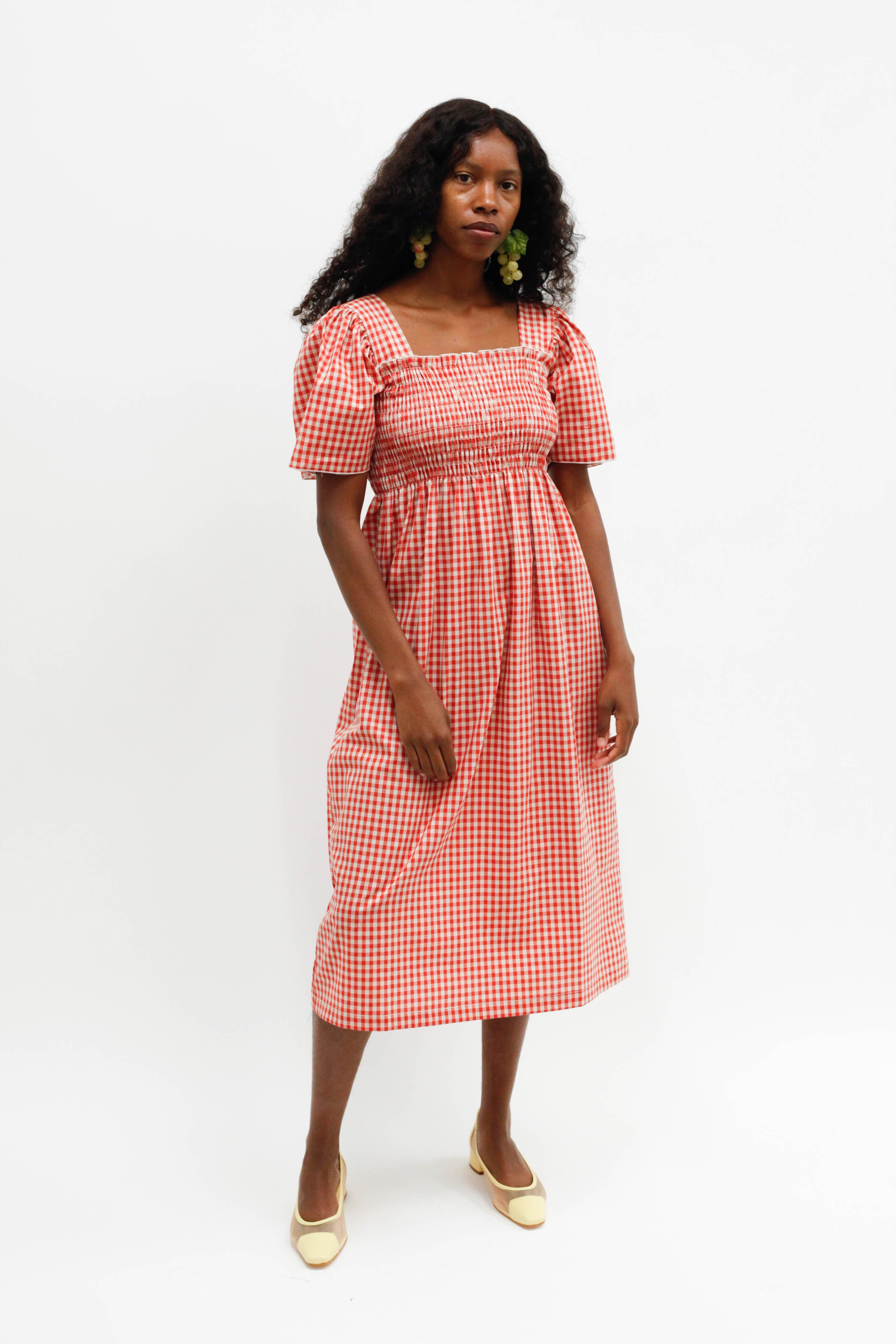 Lisa Says Gah Toni Midi Dress - Terracotta Gingham | Garmentory