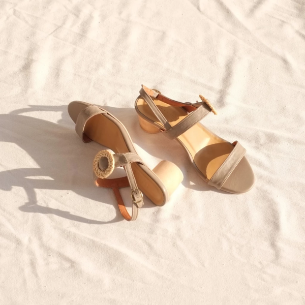 INNÉ Studios Bianca Heel with Rattan Buckle - Gray INNÉ Studios Bianca Heel with Rattan Buckle - Gray