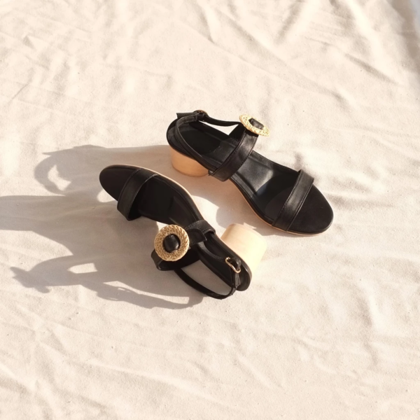 INNÉ Studios Bianca Heel wITH Rattan Buckle - Black INNÉ Studios Bianca Heel wITH Rattan Buckle - Black