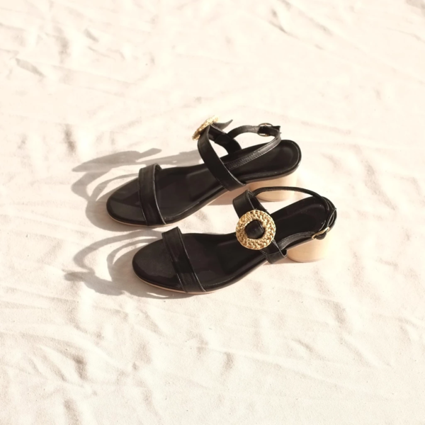 INNÉ Studios Bianca Heel wITH Rattan Buckle - Black INNÉ Studios Bianca Heel wITH Rattan Buckle - Black