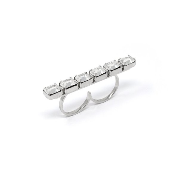 Joomi Lim Crystal Bar Double Finger Ring - Rhodium/Crystal Joomi Lim Crystal Bar Double Finger Ring - Rhodium/Crystal