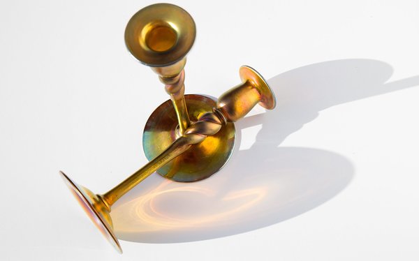 Kindred Black Gold Aurene Candlesticks by Steuben Kindred Black Gold Aurene Candlesticks by Steuben