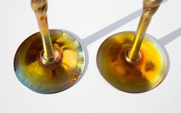 Kindred Black Gold Aurene Candlesticks by Steuben Kindred Black Gold Aurene Candlesticks by Steuben