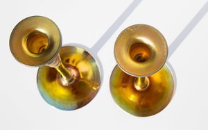 Kindred Black Gold Aurene Candlesticks by Steuben Kindred Black Gold Aurene Candlesticks by Steuben